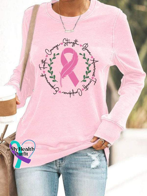Breast Cancer Awareness Print Casual Sweatshirt Pink / S