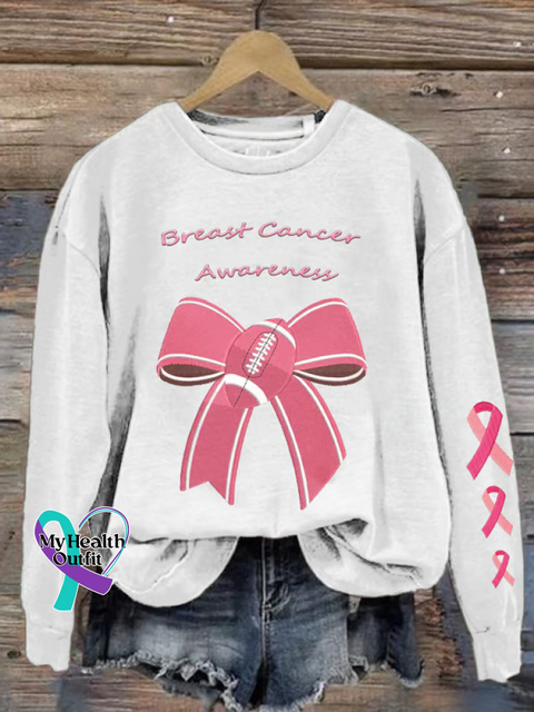 Breast Cancer Awareness Print Casual Sweatshirt White / S