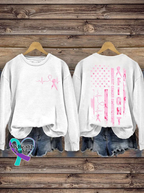 Breast Cancer Awareness Print Casual Sweatshirt White / S