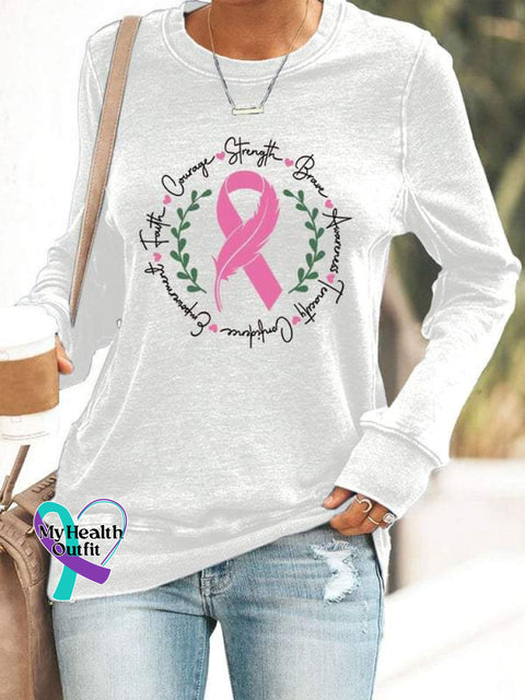 Breast Cancer Awareness Print Casual Sweatshirt White / S