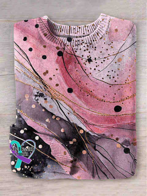 Breast Cancer Awareness Print Knit Pullover Sweater Multicolor / S