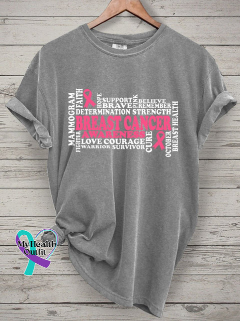 Breast Cancer Awareness Print T-Shirt Grey / S