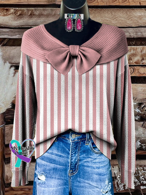 Breast Cancer Awareness Stripe Print Buttoned Cardigan Sweater Multicolor / S