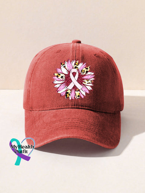 Breast Cancer Awareness Sunflower Pink Ribbon Print Hats Orange / Onesize
