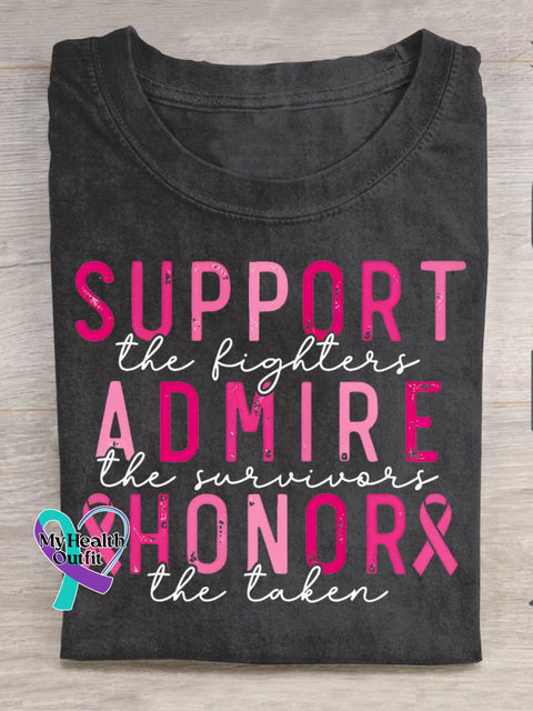 Breast Cancer Awareness Support Admire Honor Print Casual T-Shirt Black / S