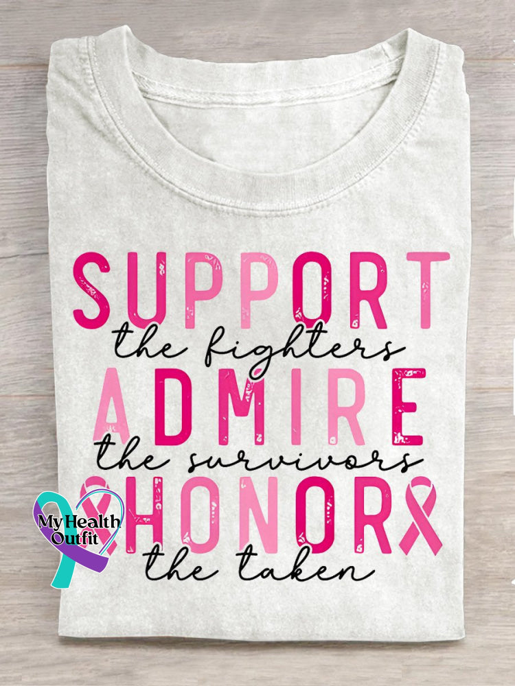 Breast Cancer Awareness Support Admire Honor Print Casual T-Shirt White / S