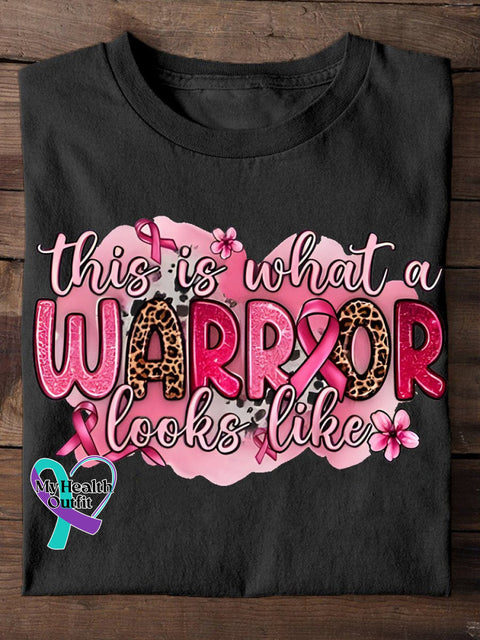 Breast Cancer Awareness This Is What A Warrior Looks Like Red Ribbon Print Casual T-Shirt Black / S