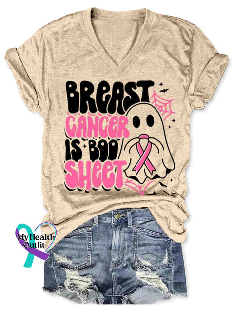 Breast Cancer Awareness V-neck Casual T-Shirt Apricot / S