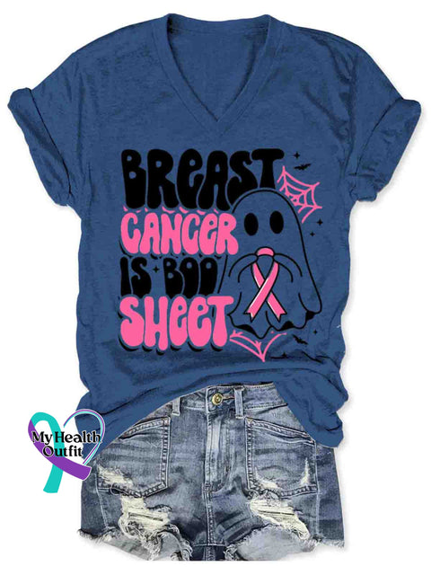 Breast Cancer Awareness V-neck Casual T-Shirt Blue / S