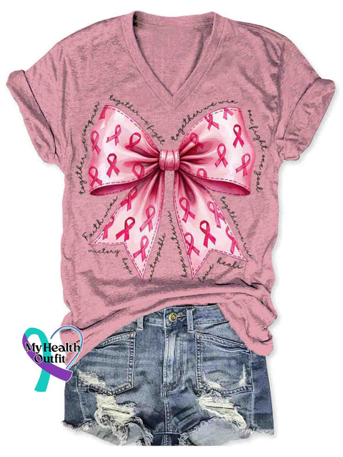 Breast Cancer Awareness V-neck Casual T-Shirt Pink / S