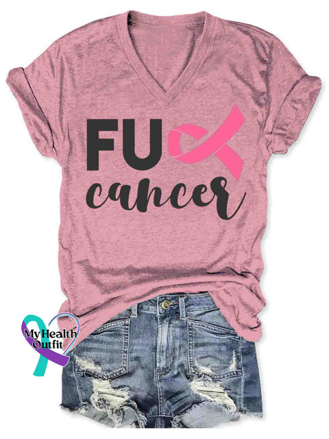 Breast Cancer Awareness V neck Casual T Shirt Pink / S