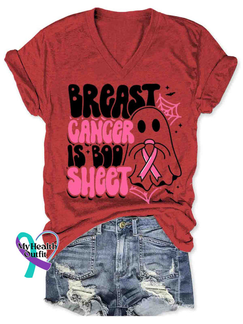 Breast Cancer Awareness V-neck Casual T-Shirt Red / S