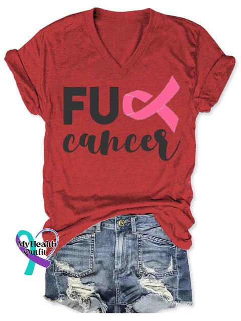 Breast Cancer Awareness V neck Casual T Shirt Red / S