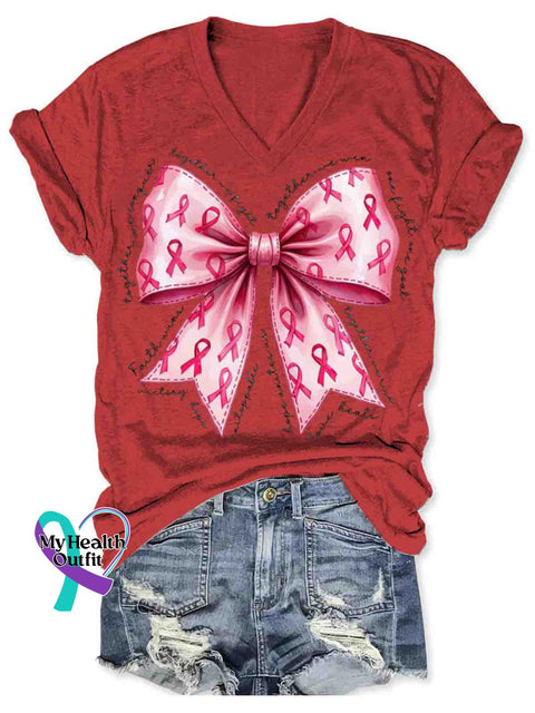 Breast Cancer Awareness V-neck Casual T-Shirt Red / S