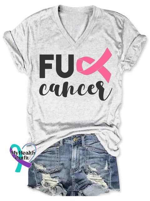 Breast Cancer Awareness V neck Casual T Shirt White / S