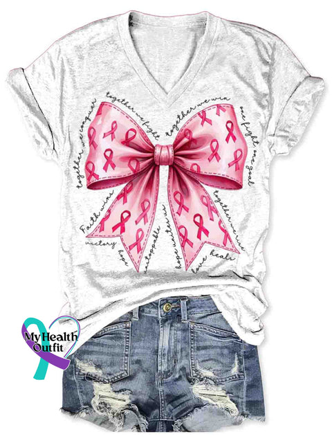 Breast Cancer Awareness V-neck Casual T-Shirt White / S