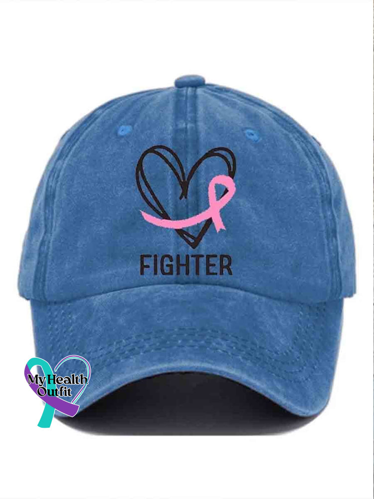 Breast Cancer Fighter Print Hats Blue / Onesize