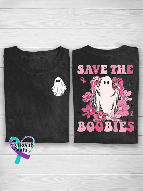Breast Cancer Ghost Unisex Print Crew Neck T-Shirt Black / S