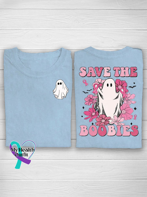 Breast Cancer Ghost Unisex Print Crew Neck T-Shirt Blue / S