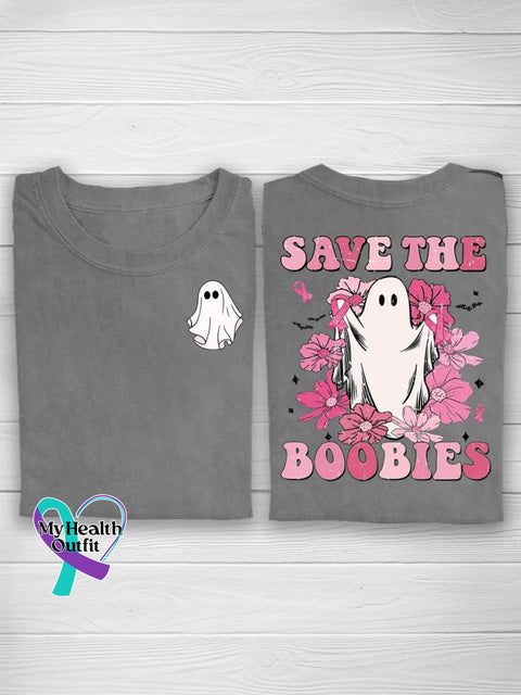 Breast Cancer Ghost Unisex Print Crew Neck T-Shirt Grey / S