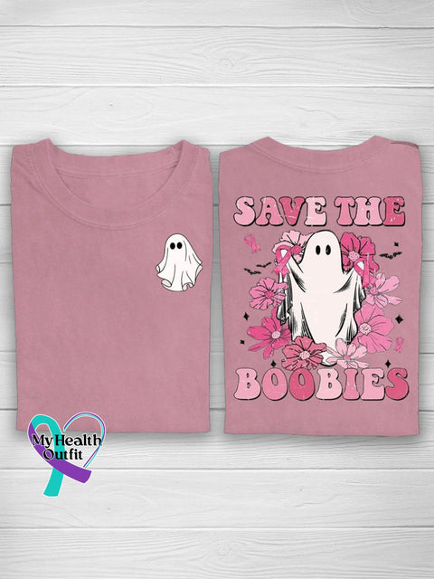 Breast Cancer Ghost Unisex Print Crew Neck T-Shirt Pink / S