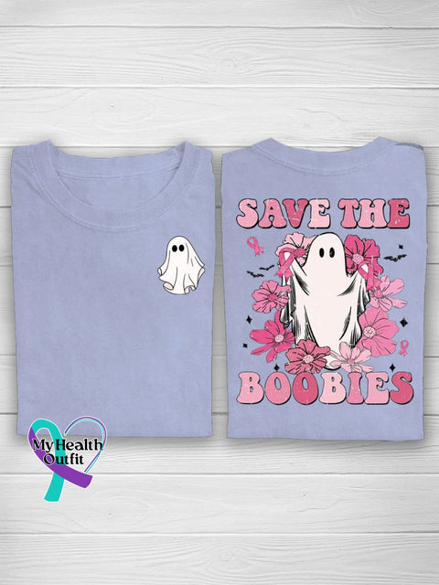 Breast Cancer Ghost Unisex Print Crew Neck T-Shirt Purple / S
