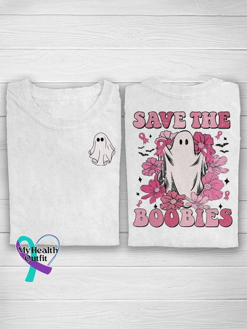 Breast Cancer Ghost Unisex Print Crew Neck T-Shirt White / S