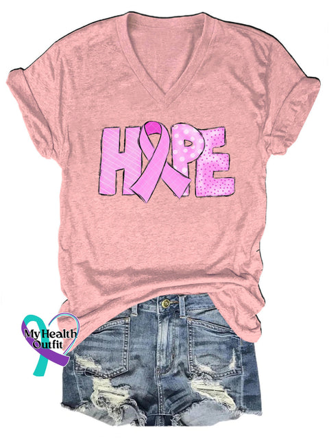 Breast Cancer Hope Casual V-Neck Short Sleeve T-Shirt Pink / S