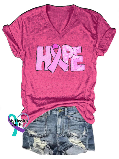Breast Cancer Hope Casual V-Neck Short Sleeve T-Shirt RoseRed / S