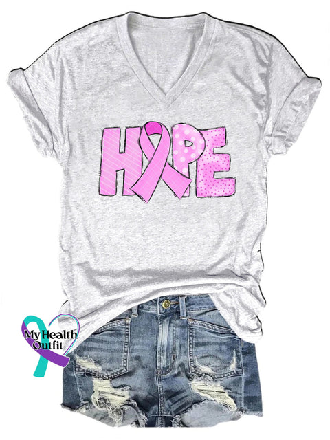 Breast Cancer Hope Casual V-Neck Short Sleeve T-Shirt White / S