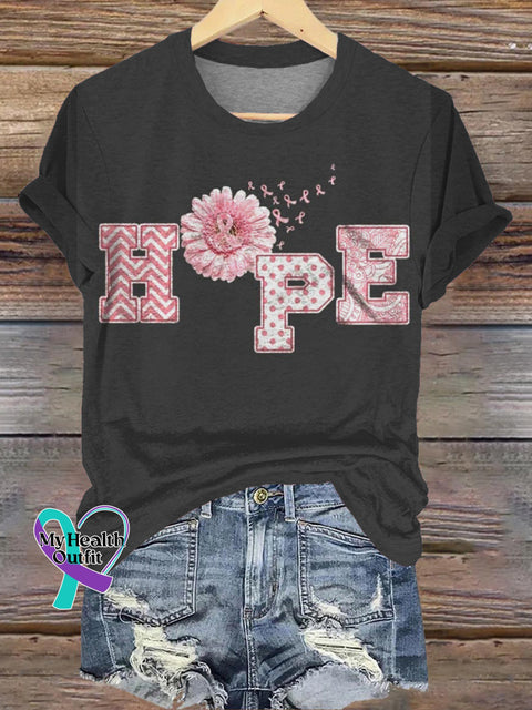 Breast Cancer Hope Printed Casual Round Neck Short Sleeve T-Shirt Multicolor / S