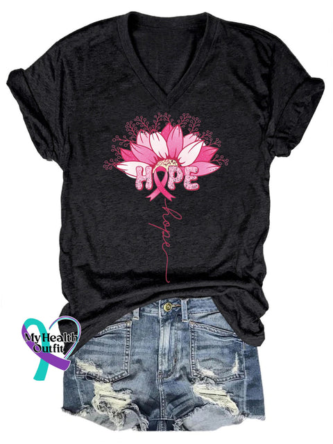Breast Cancer Hope Printed Casual V-Neck Short Sleeve T-Shirt Black / S