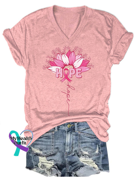 Breast Cancer Hope Printed Casual V-Neck Short Sleeve T-Shirt Pink / S
