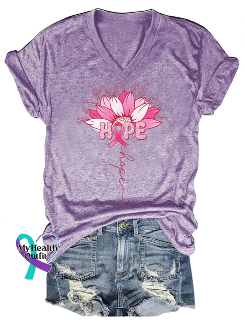 Breast Cancer Hope Printed Casual V-Neck Short Sleeve T-Shirt Purple / S