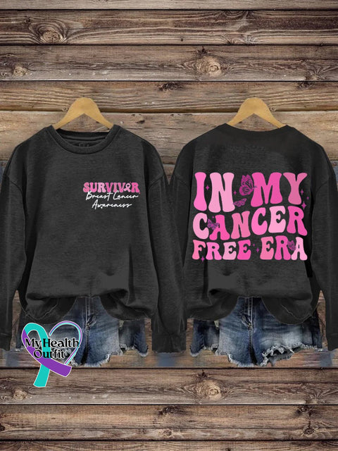 Breast Cancer In My Free Era Print Casual Sweatshirt Black / S