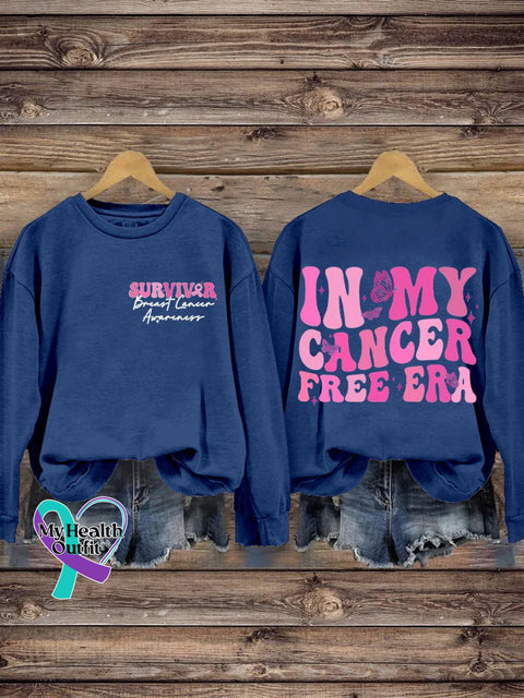 Breast Cancer In My Free Era Print Casual Sweatshirt Blue / S