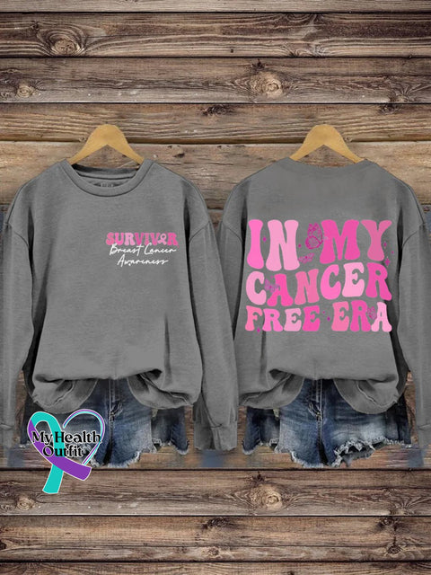 Breast Cancer In My Free Era Print Casual Sweatshirt Grey / S