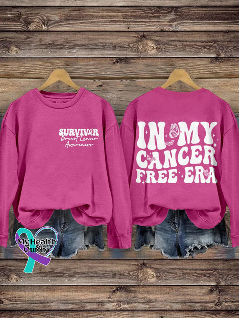Breast Cancer In My Free Era Print Casual Sweatshirt Pink / S