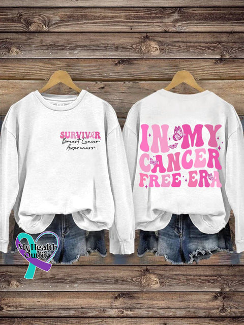 Breast Cancer In My Free Era Print Casual Sweatshirt White / S