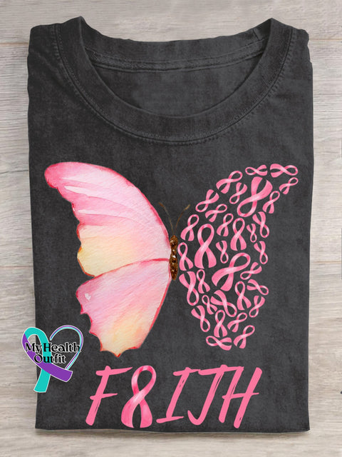 Breast Cancer Pink Ribbon Butterfly Faith T-Shirt Black / S
