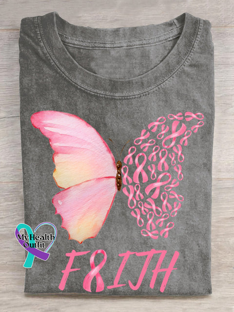 Breast Cancer Pink Ribbon Butterfly Faith T-Shirt Grey / S