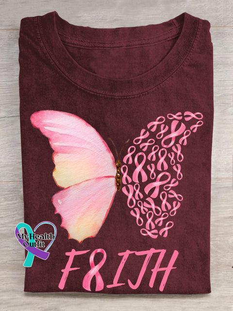 Breast Cancer Pink Ribbon Butterfly Faith T-Shirt Red / S
