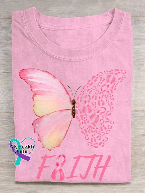 Breast Cancer Pink Ribbon Butterfly Faith T-Shirt Pink / S
