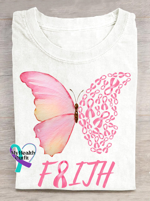 Breast Cancer Pink Ribbon Butterfly Faith T-Shirt White / S