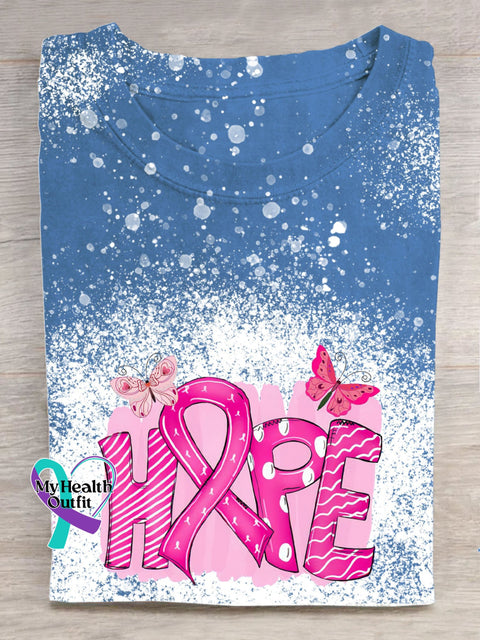 Breast Cancer Pink Ribbon Hope Unisex Print Crew Neck T-Shirt Blue / S