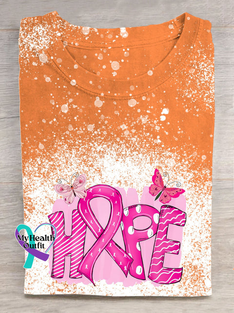 Breast Cancer Pink Ribbon Hope Unisex Print Crew Neck T-Shirt Orange / S