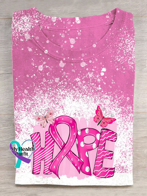 Breast Cancer Pink Ribbon Hope Unisex Print Crew Neck T-Shirt Pink / S
