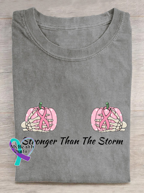 Breast Cancer Pink Ribbon Pumpkin T-Shirt Grey / S