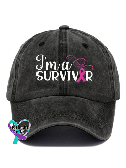 Breast Cancer Ribbon Survivor Print Hats Black / Onesize