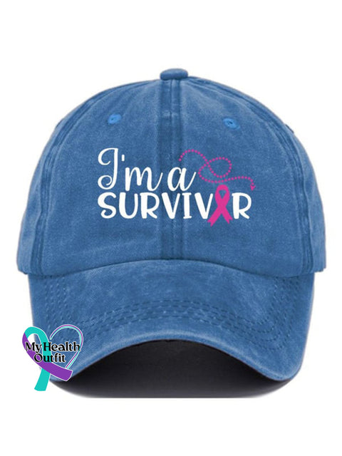 Breast Cancer Ribbon Survivor Print Hats Blue / Onesize